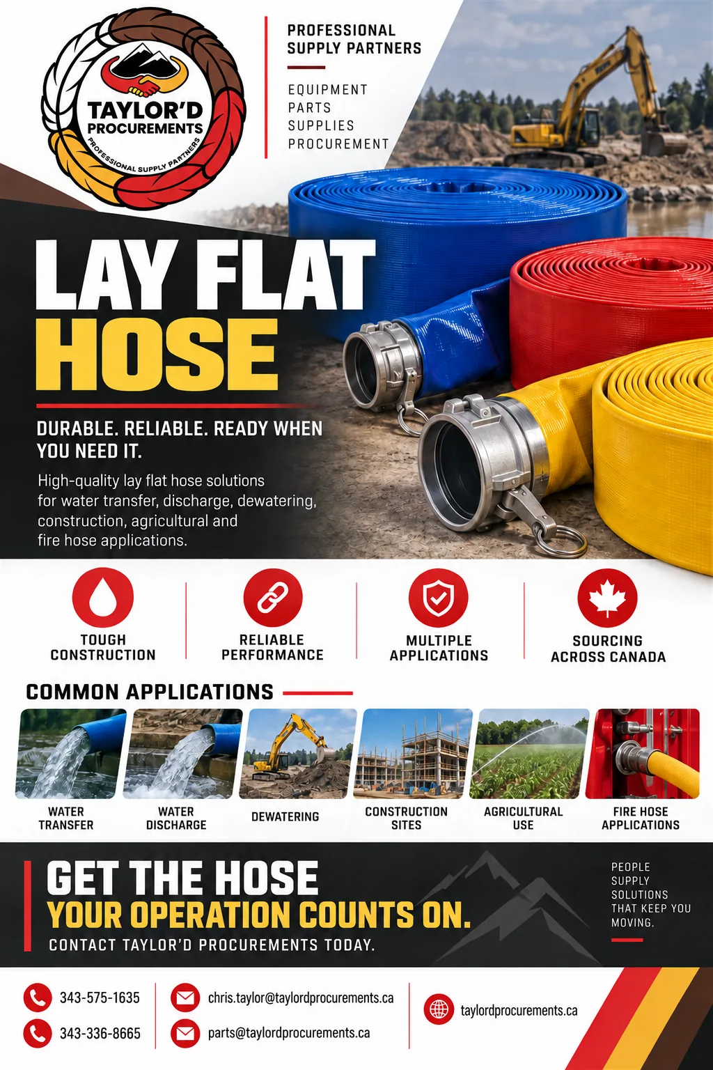 Taylor’d Procurements lay flat hose flyer
